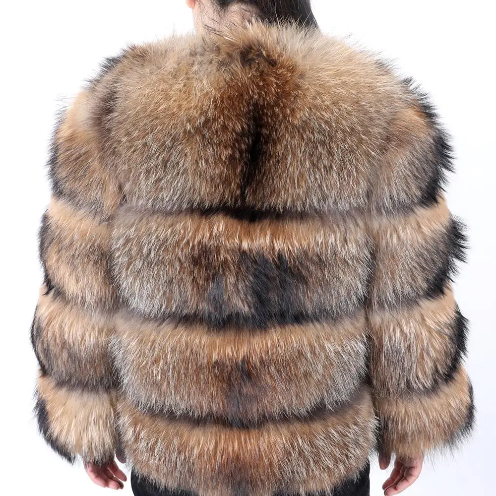 High Quality Winter Raccoon Fur Short Jacket Women's Real Raccoon Fur Round Neck Soft Outerwear Female Thick Warm Real Fur Coat