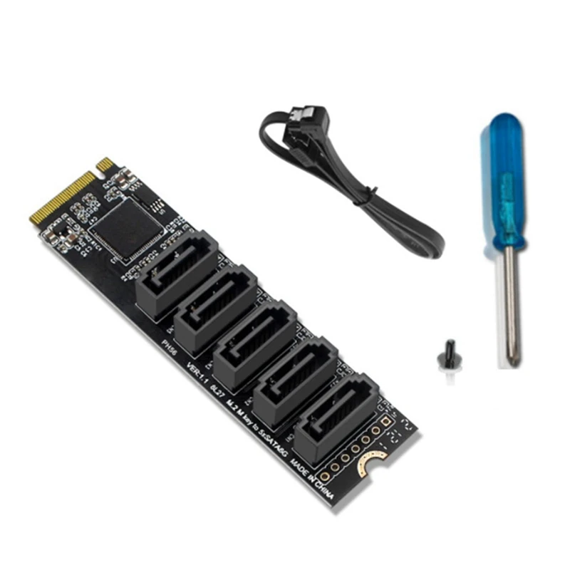 

Плата расширения M.2 NGFF PCIE B-Key Sata-SATA 3,0, адаптер с 5 портами, 6 Гбит/с, чипсет JMB585, M.2 NVME на SATA3.0