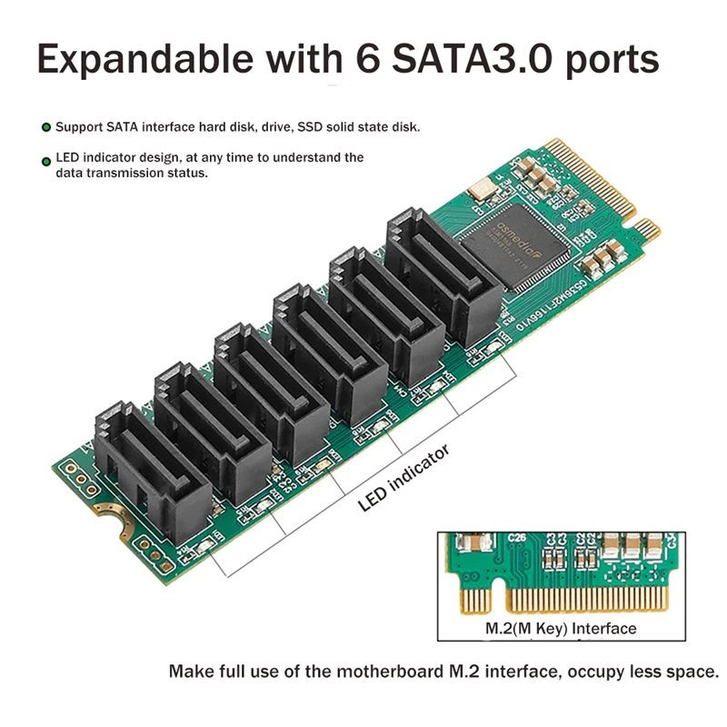 Карта расширения M.2 на 6-портовый SATA3.0 6G Ключ M NVME NAS для жесткого диска |