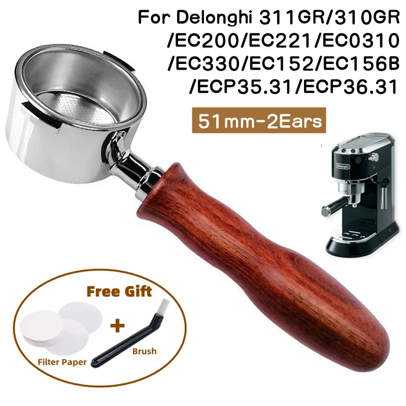 

For Delonghi 311GR/310GR/EC200/EC221/EC0310/EC330/EC152/EC156B/ECP35.31/ECP36.31 Bottomless Portafilter 2Ears 51mm Filter Basket