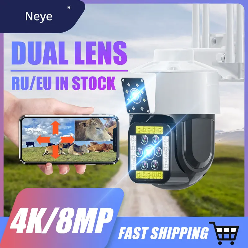 

Neye 4K 8MP Dual Lens IP Camera Pan Tilt Dual Screen AI Human Form Tracking Detection CCTV Bidirectional Audio Security Monitor