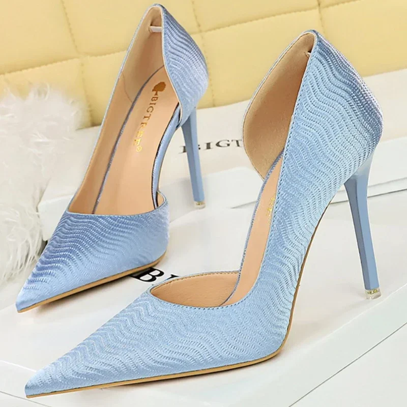 Женские Шелковые Бархатные Туфли-лодочки С Острым Носком На Высоком Каблуке 10 5