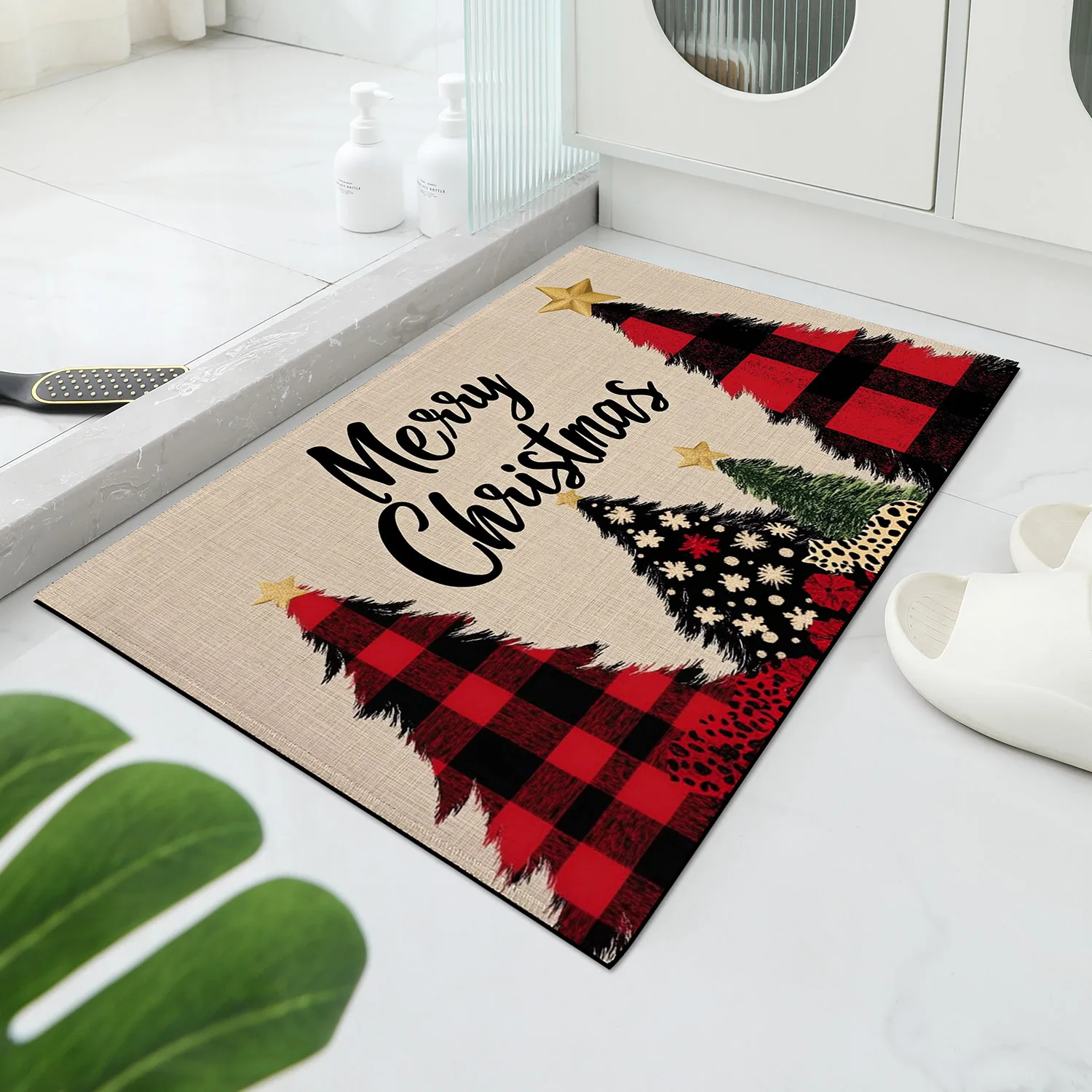 Дверной Коврик С Рисунком Рождественской Елки Противоскользящий Машинная