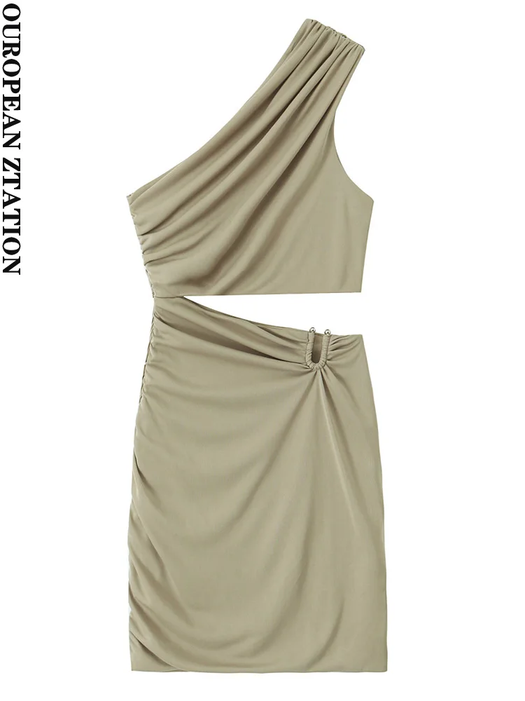 

Женское мини-платье с асимметричным вырезом и боковой молнией