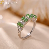 geezenca real 925 sterling silver green jade micro inlay zircon rings for women trendy pave setting double row jasper ring gift