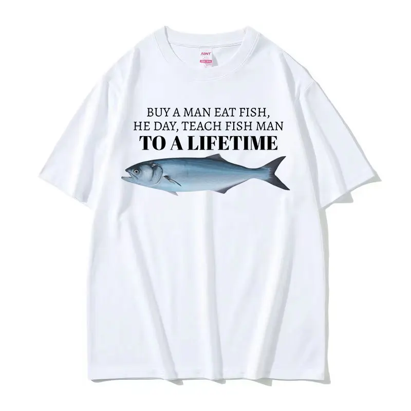 Мужскую ешь рыбу он день учим мужскую футболку для жизни забавную мужчин и женщин