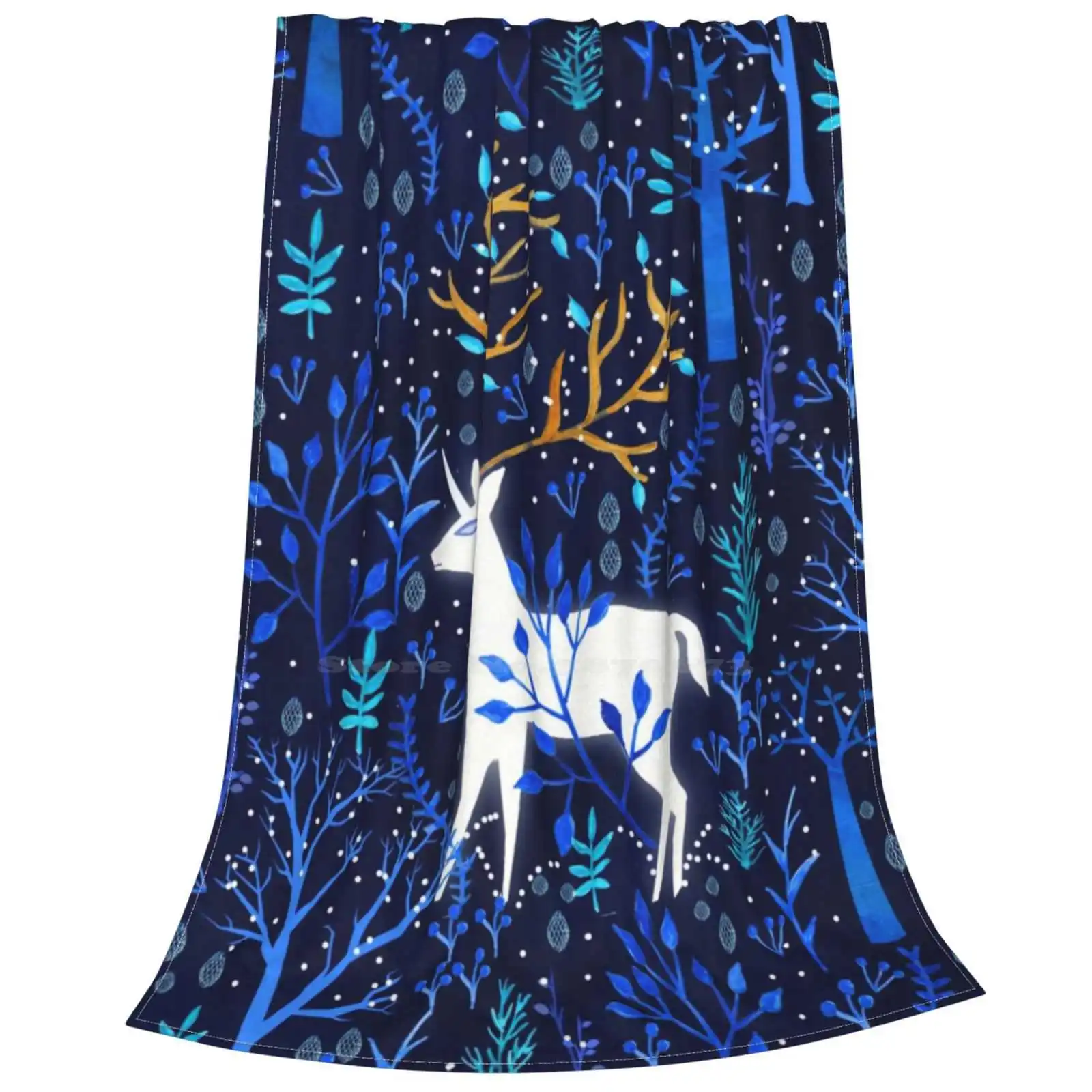 Одеяло Deericorn в синем цвете мягкое теплое переносное одеяло для путешествий