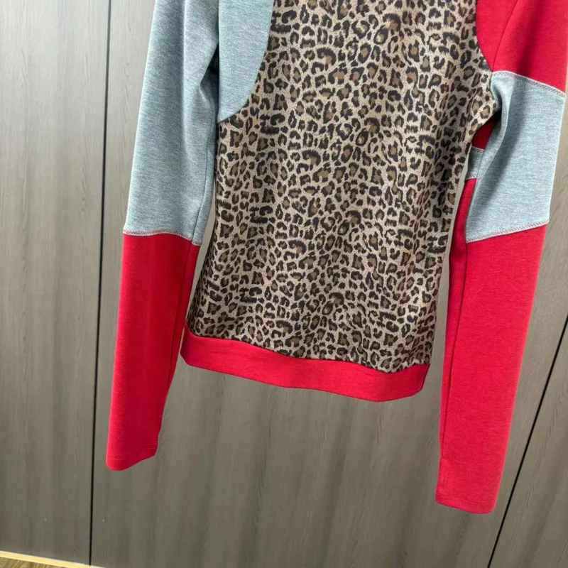 [ZOCI] 2024 осень-зима круглый вырез длинный рукав цветной сексуальный леопардовый