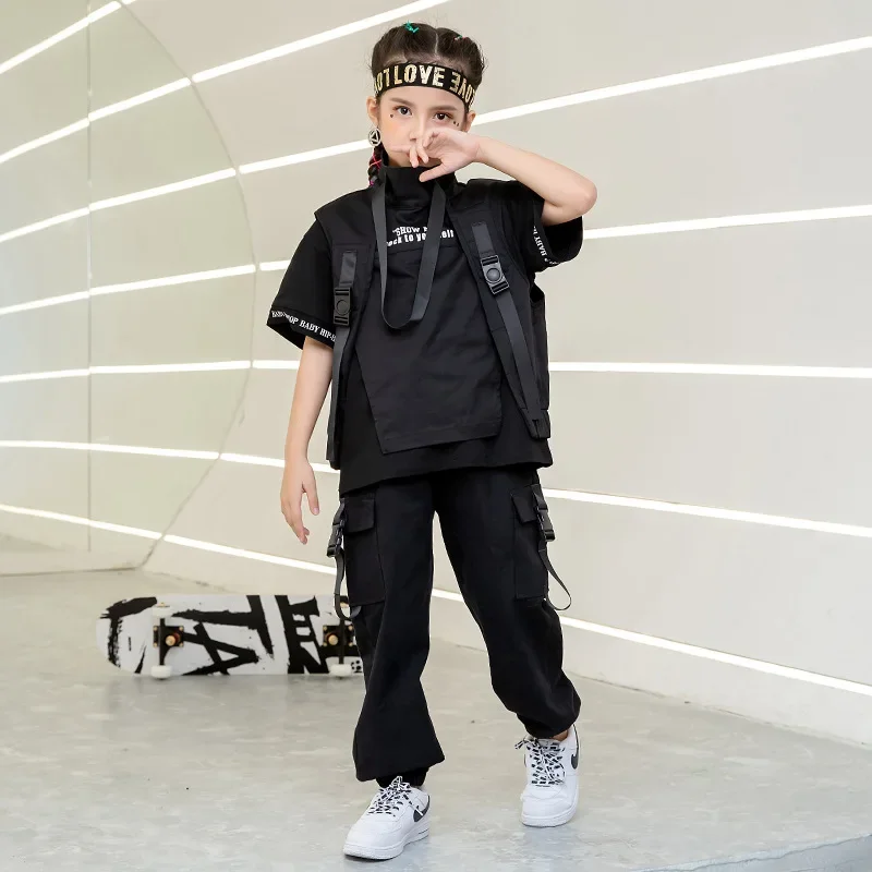 Костюм для джазовых танцев девочек и мальчиков черная детская одежда в стиле