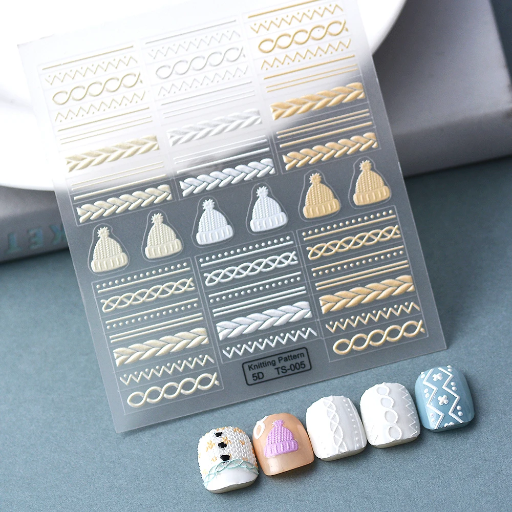 

Knitting Pattern Hat Sweater Designs 5D Sticker Slider For Nails Transfer Sliders Tattoo Nail Art TS005