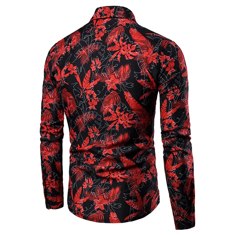 Mattswag Men Fallen Leaves Printed T Shirts Spring Autumn Long Sleeve Fashion Shirt Casual Slim Fit Camisa Hombre Men's Clothing