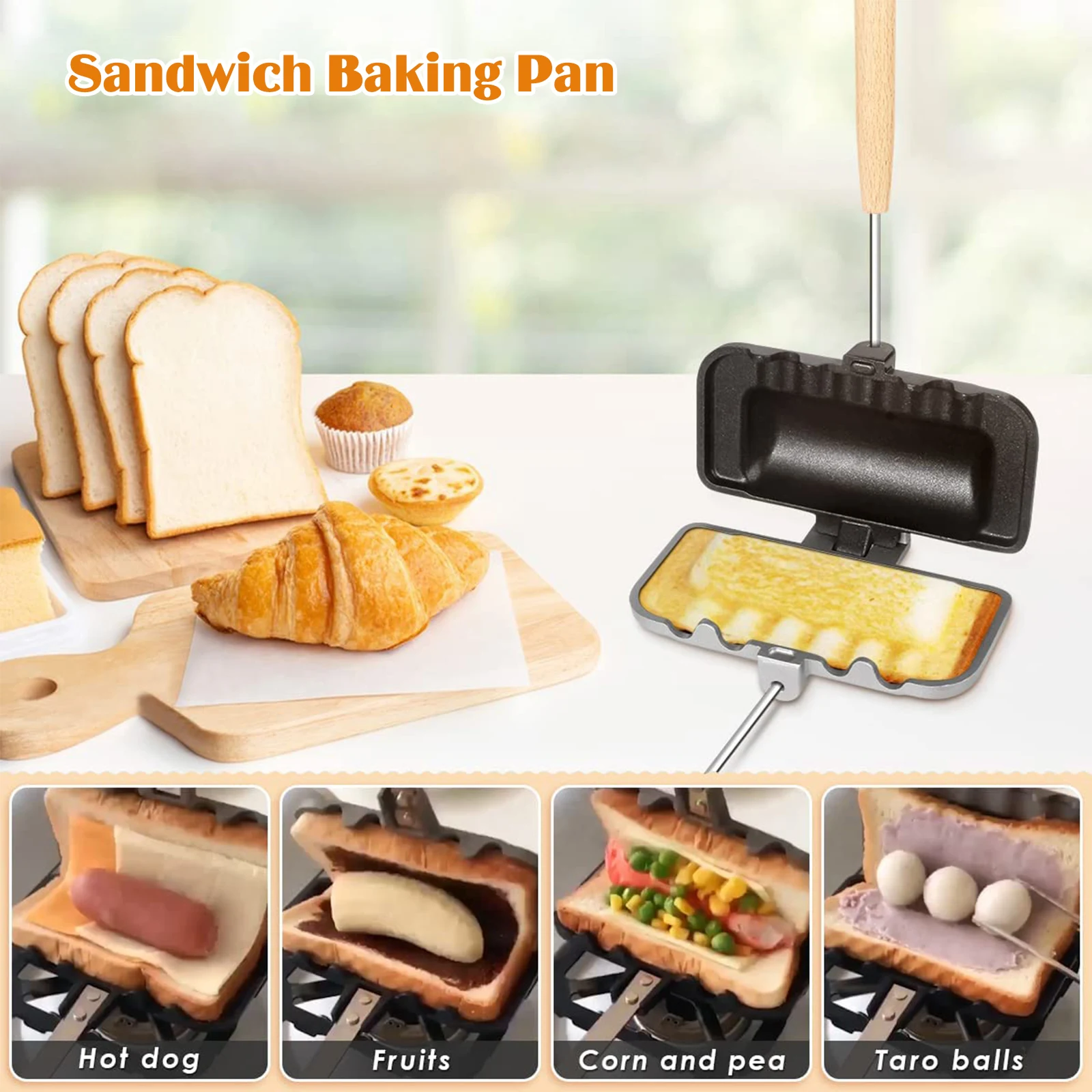 

Non-Stick Foldable Sandwich Baking Pan Sandwich Pan Mold Breakfast Sandwich Baking Tray Grill Frying Pan for Pancake Maker