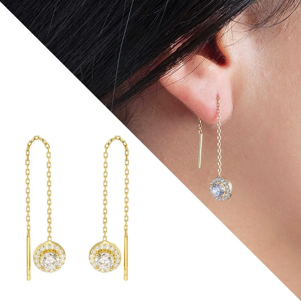 

Nipora Zircon Single Stone Gold Color 925 Sterling Silver Dangle Earrings
