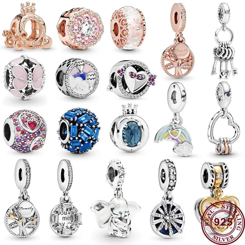 

Hot 925 Silver Crown Carriage Life Tree Rainbow Beads For Women's Original Bracelets High Quality Pendant DIY Charm Jewelry
