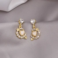 koudoun cupid pierced heart and diamond earrings for women korean love drop glaze aesthetic daily life minimalist jewelry ear