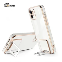 metal holder plating phone case for iphone 12 11 pro max x xs xr 7 8 plus se luxury electroplated bracket shockproof stand cover