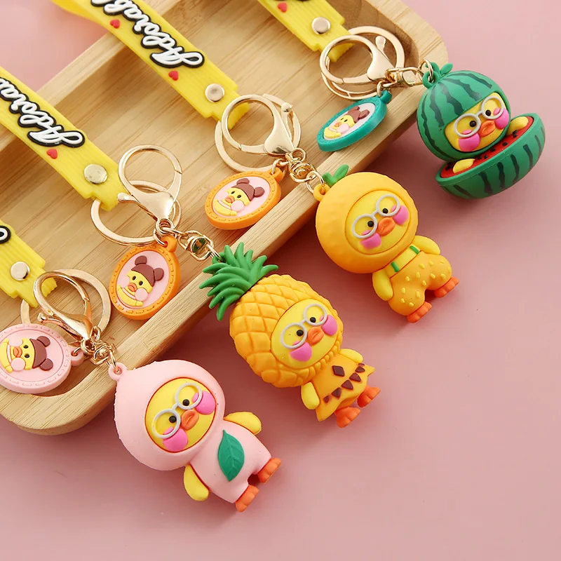 

Creative Cartoon Fruit Duck Watermelon Pineapple Keychain Lovely Car Key Pendant Summer Fresh Couple Bag Accessories Wholesale