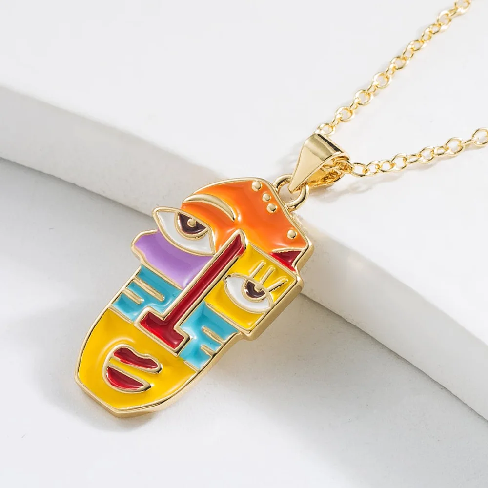 

Personality Colorful 18K Cartoon Head Pendant Necklace for Woman Man Jewelry