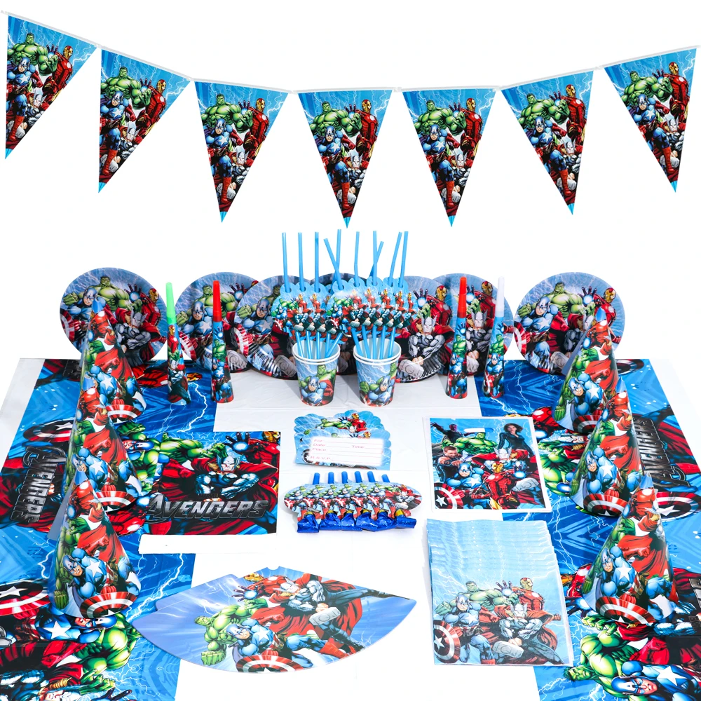 

The Avengers Design Boys Birthday Party Decorations Candy box Cups Plates Baby Shower Disposable Tableware Supplies Eye Cover