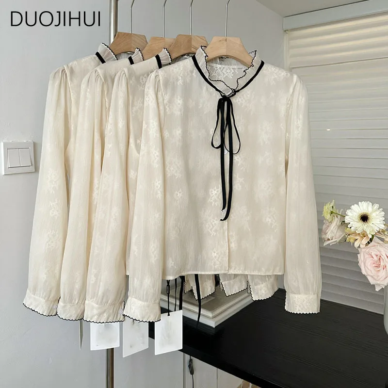 DUOJIHUI абрикосовая шикарная кружевная Милая Повседневная Женская блузка Весенняя