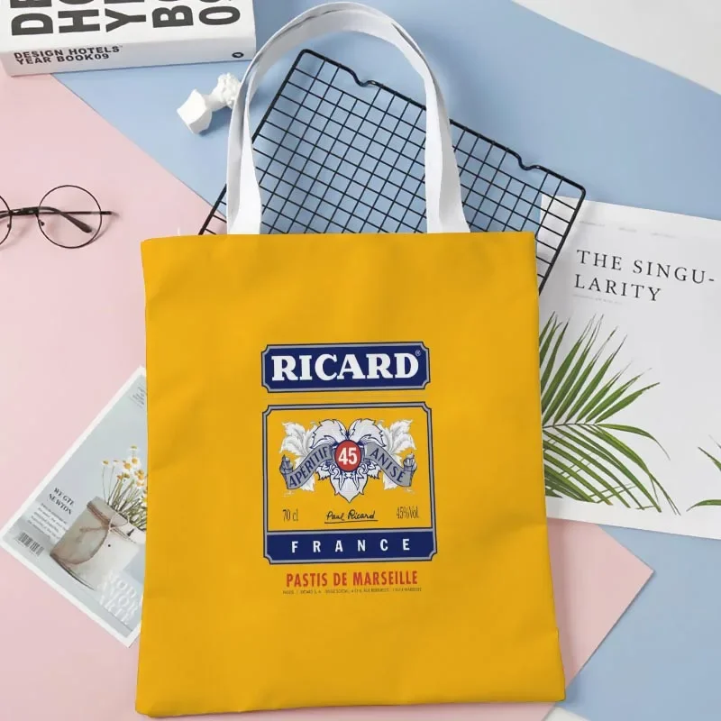 

Custom Logo Ricard Tote Bag Cotton Cloth Shoulder Shopper Bags For Women Handbag Eco Foldable Reusable Bag