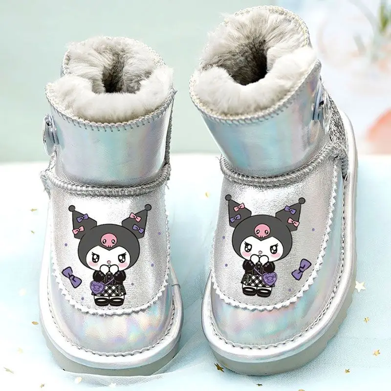 

Sanrio Kuromi Child Cartoon Cotton Boots Genuine Leather Water Proof Snow Boots Winter Cotton Boots Thicken Keep Warm Anti-Slip