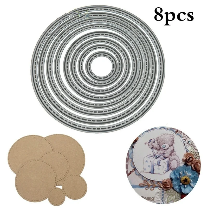 

8 Pieces Round for DIY Scrapbook Album Round Metal Cutting Die Template, Decorative Embossing Template Folder Craft Decoration