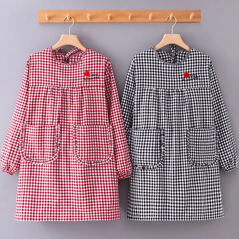 

Блузка женская хлопковая с длинным рукавом, фартук для готовки дома, кухни, корейский стиль, устойчивый к загрязнениям пиджак