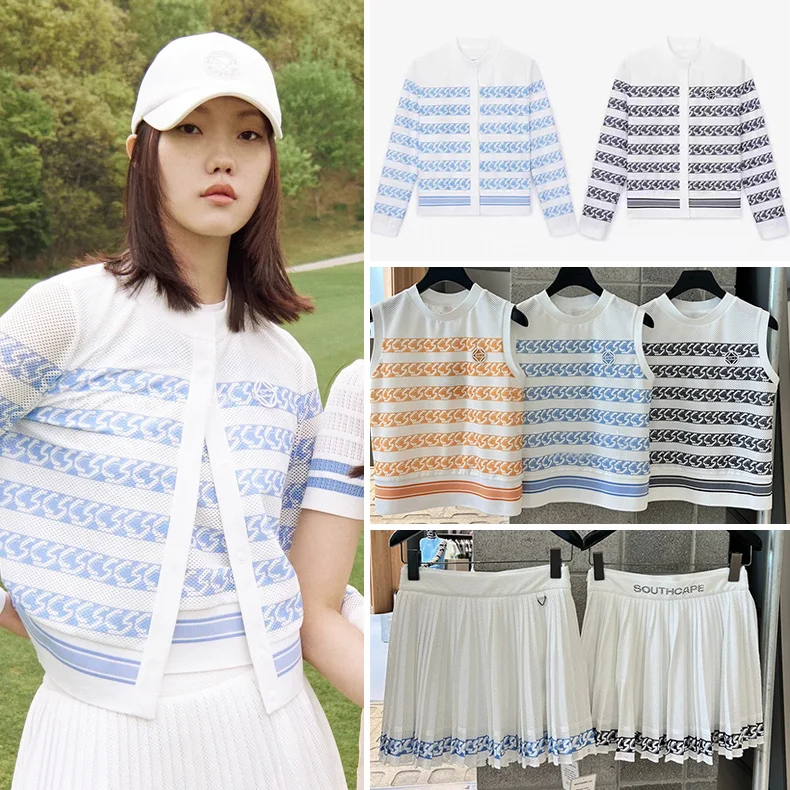 

Golf Women's Three Piece Set Summer New Breathable Mesh Coat Cardigan Pleated Dress Casual Sleeveless Tank Top