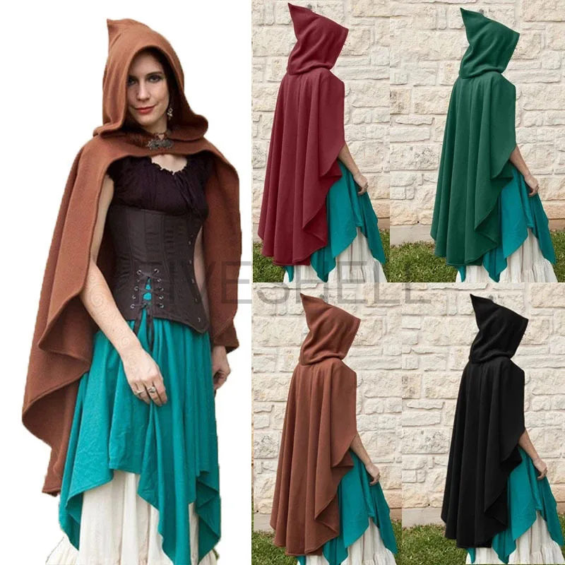 

New Women Medieval Vintage Pirate Witch Hooded Cape Steampunk Gothic Velvet Poncho Coats Halloween Carnival Party Cosplay Cloak