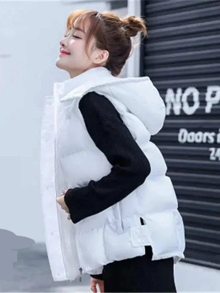 

Корейский пуховик из хлопка, женский короткий жилет на осень и зиму, куртка с воротником-стойкой, белая безрукавка, женский жилет с капюшоном, 2022