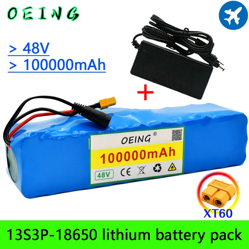 

2023New NEW XT60 Plug 48V100Ah 1000w 13S3P 48V Lithium ion Battery Pack For 54.6v E-bike Electric bicycle Scooter with BMS+54.6V