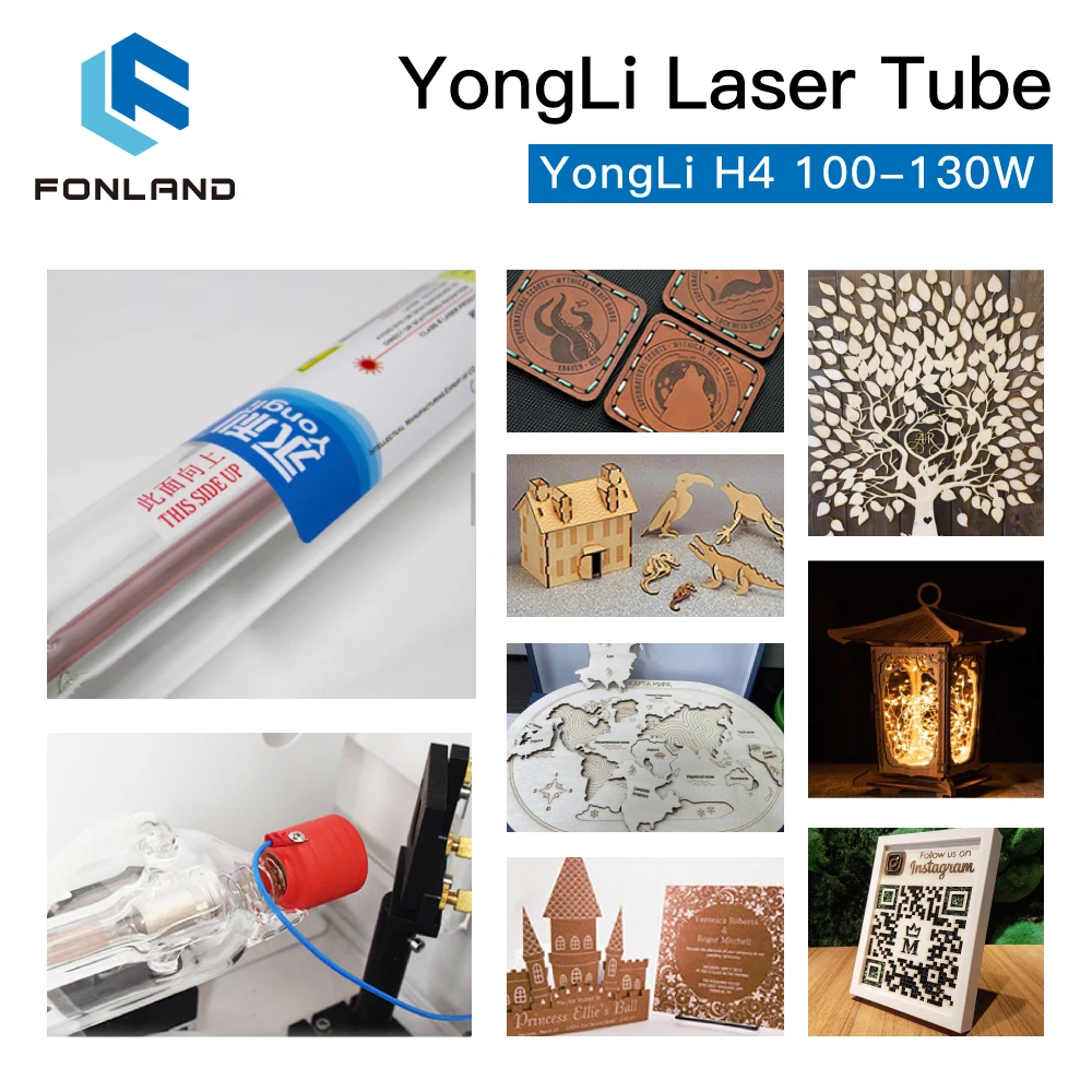 FONLAND Yongli H4 100-130W CO2 Laser Tube H Series Dia.60mm Wooden Box Packing for Laser Engraving Cutting Machine enlarge