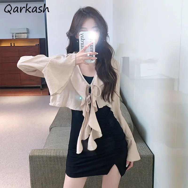 

2 Pcs Sets Women Ruffles Sun-proof Jackets Side-slit Mini Dresses Gentle Summer All-match Sexy High Street Mature Ladies Ulzzang