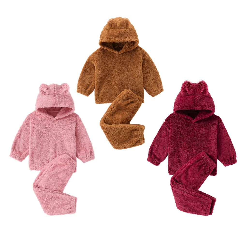 

Children Baby Casual Outfits Baby Boy Girl Clothes Sets Winter Kids Plush Hoodie Tops + Pant Outfits Baby Cotton Clothing Suit