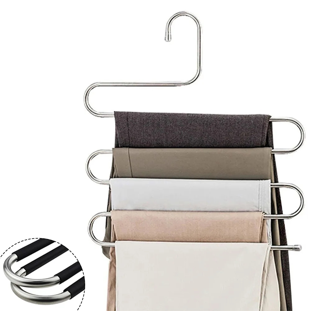 

Clothes Hangers Trousers Hanger 5 Layers S Shape Pants Scarf Hanger Holder Closet Space Saver Home Clothes Storage Rack Shelf