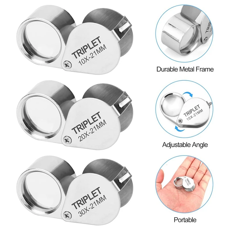 4 шт. ювелирная лупа с подсветкой 10X 20X 30X 40X цельнометаллические увеличительные