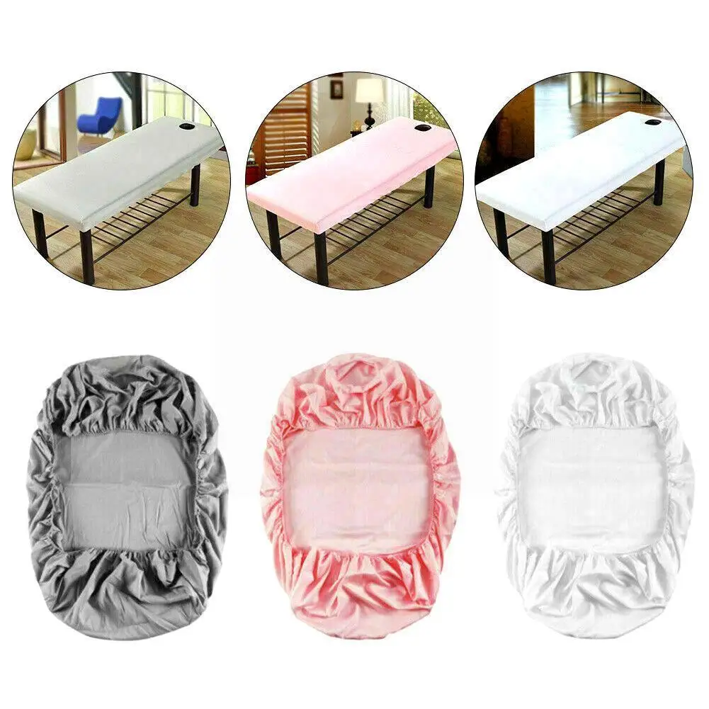 Pure Color Massage Table Bed Fitted Sheet Elastic Full Spa Band Hole Bed Cover Breath Cover Treatment Massage With Rubber F P5o4