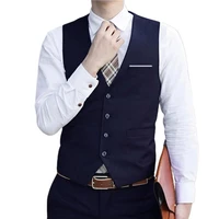 men vest solid color single breasted v neck formal autumn waistcoat for wedding