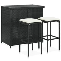 kitchen Bar Tables and Chairs Set Dining Room High Top Counter Height Table Set for 2 Poly Rattan Black