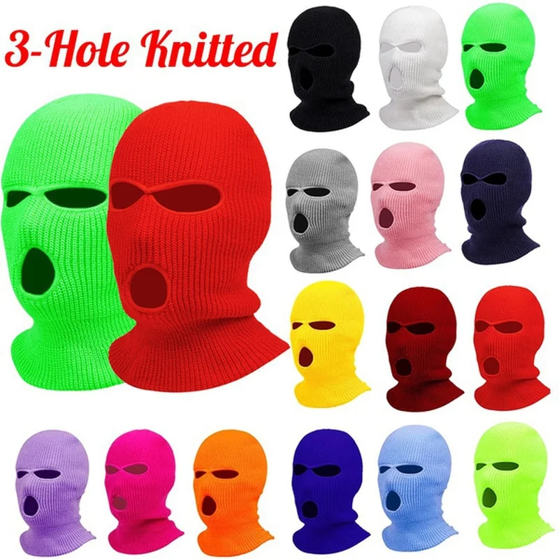 

Women/Men Fashion Ski Mask Full Face Cover Headgear 3-Hole Knitted Balaclava Warm Knit Full Face Mask Beanie Hat Scarf Warm for