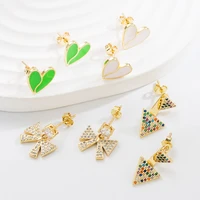 luxhoney new fashion trends gold plated bowknot shape metal drop earrings for women ol with mini cubic zircon inlaid enamel