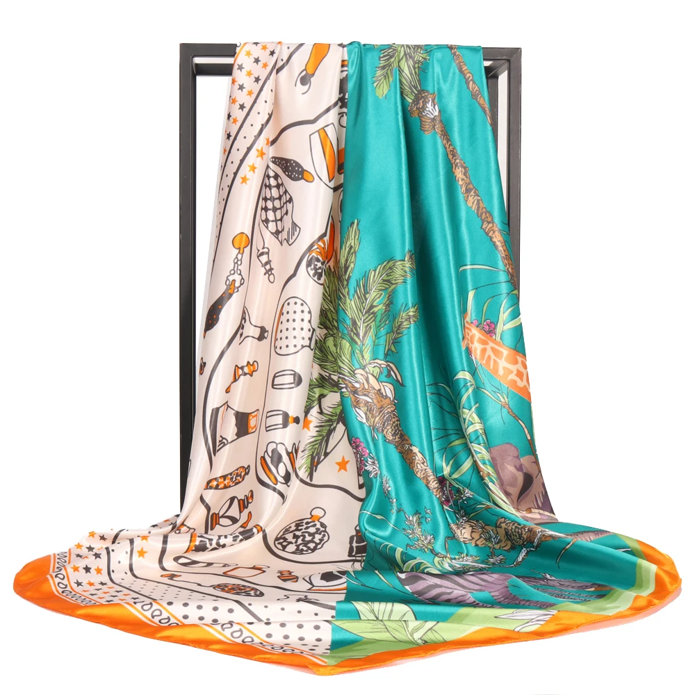 

Wholesale Silk Scarf Women Large Shawl Stoles Cute Animal Print Square Bandanna Luxury Brand Female Foulard Hair/Head SCARF