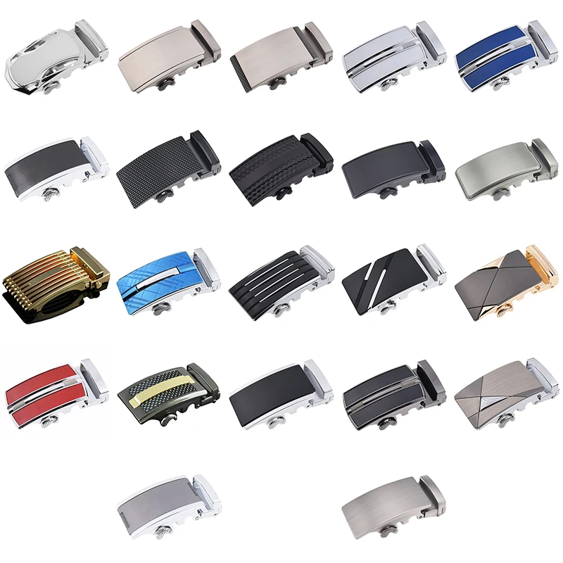 

Men's Solid Buckle Automatic Ratchet Leather Belt Buckle With Two Borders-Silver