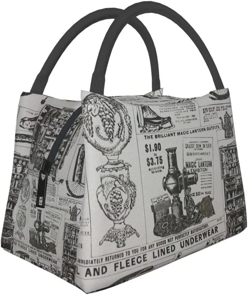 

Functional Newspaper Pattern Lunch Bag Portable Insulated Lunch Container Thermal Food Picnic Bags for Women Kids