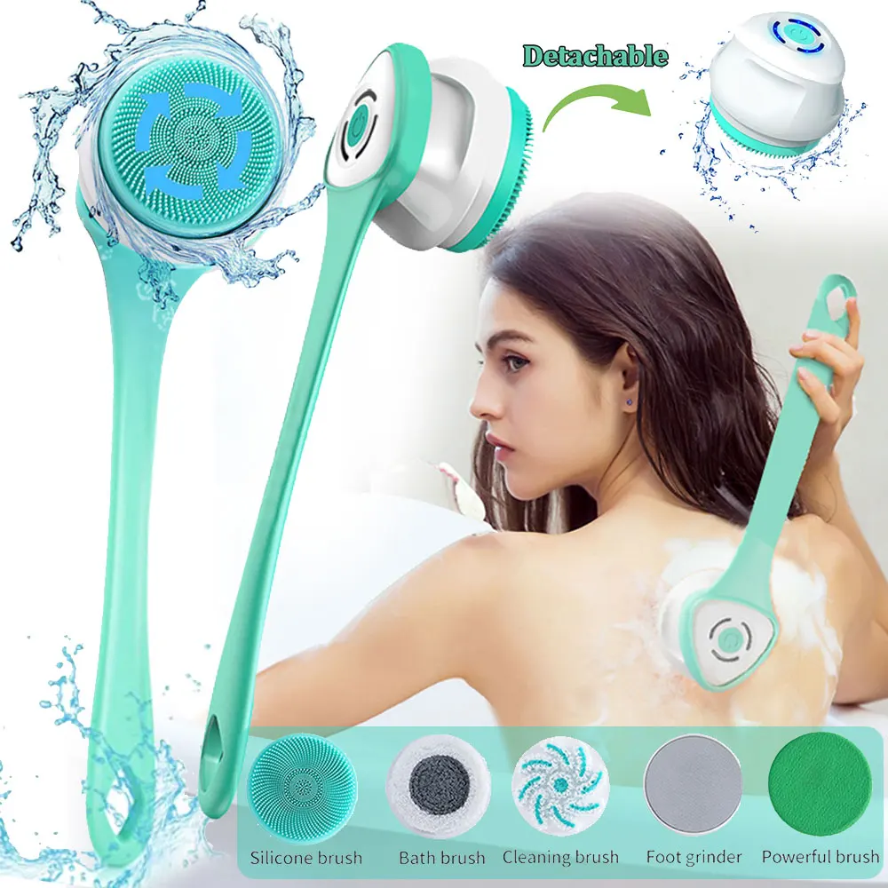 

Exfoliating Removable Back Bath Cleaning Multifunction Shower Handle Brush Scrubber Heads Electric Rechargeable Brush Body