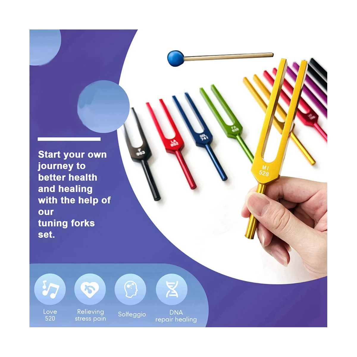 9 штук красочных вилок для настройки Solfeggio из алюминиевого сплава вилки терапии