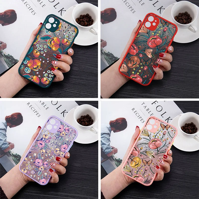 

Fashion Hand Painted Flower Bud Phone Case For iphone 13 12 11 8 7 plus mini x xs xr pro max matte transparent cover