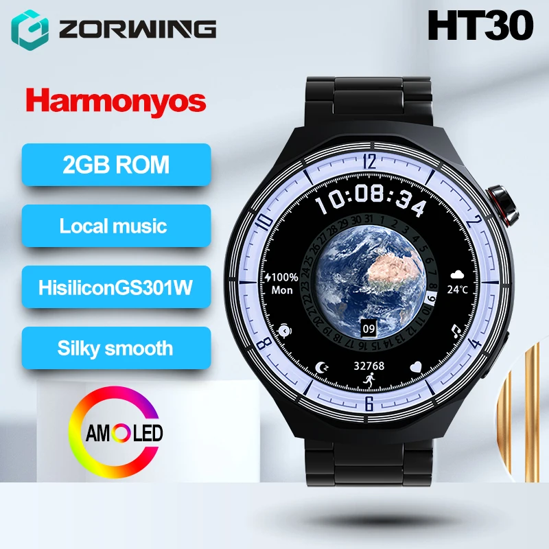 HT30 Смарт-часы Harmonyos Silky Smooth Hisilicon 2 ГБ ПЗУ Местная музыка AMOLED Мужские умные часы