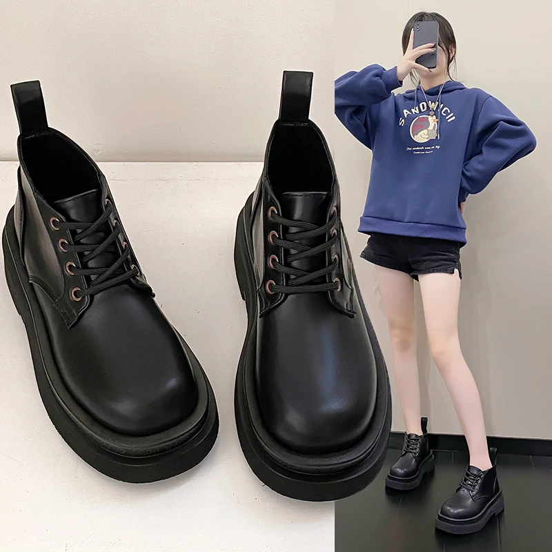 

Shoes Lolita Boots Lace Up Round Toe Luxury Designer Boots-Women Clogs Platform Rock Fashion Ankle Leather 2022 High Heel